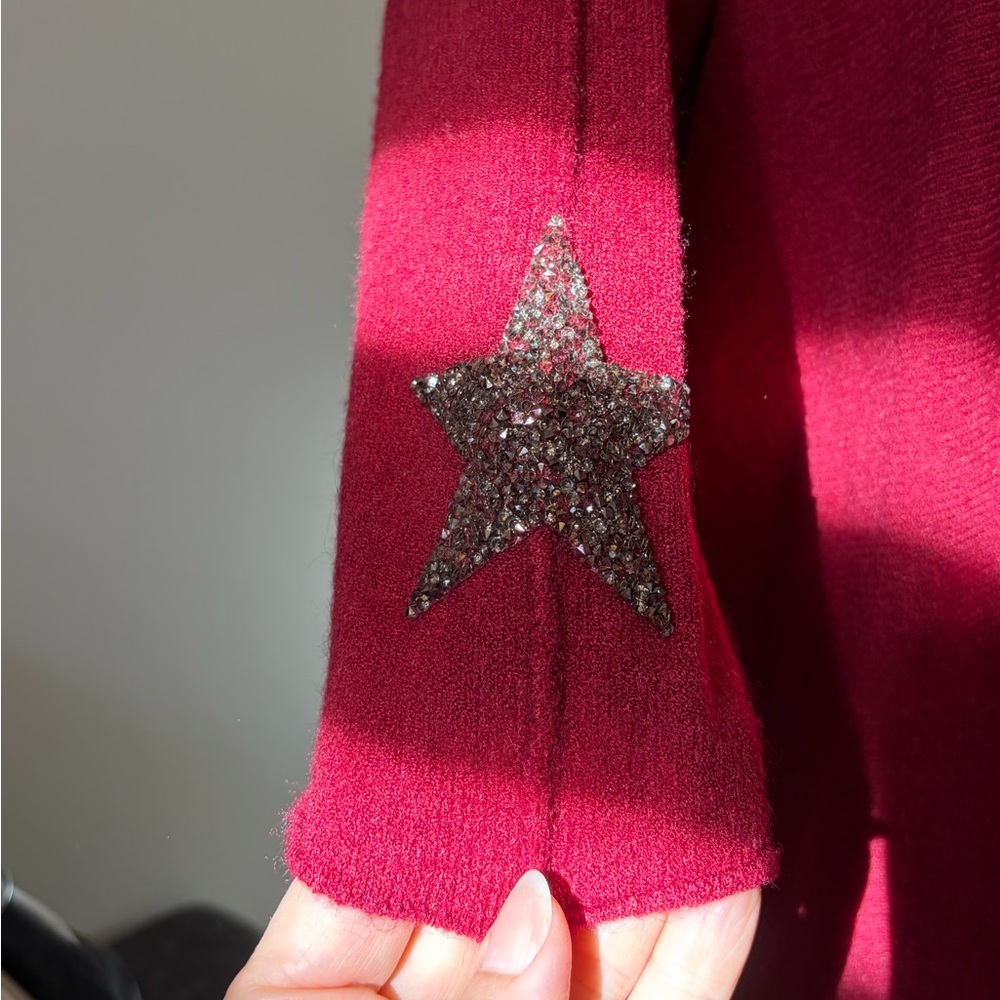 Italian Embellished Star Sleeve Top - Deep Berry